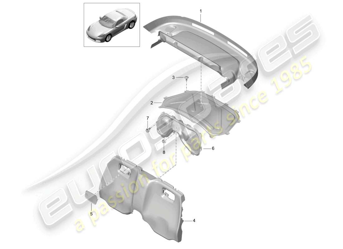 porsche 2023 (718 boxster) verkleidungen motorraum teilediagramm