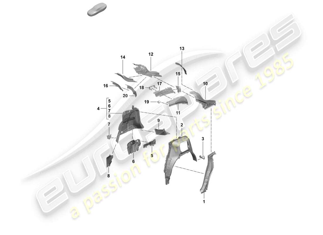 porsche 2024 (macan-e) seitenteil innere c-säule hintere d-säule teilediagramm