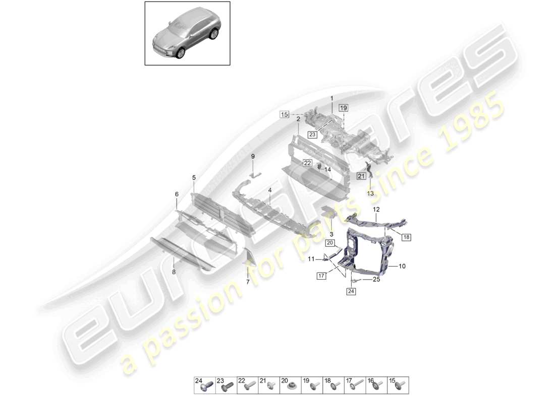 porsche 2021 (macan) träger r4 tfsi kühler für kühlmittel luftführung und schlossträger teilediagramm
