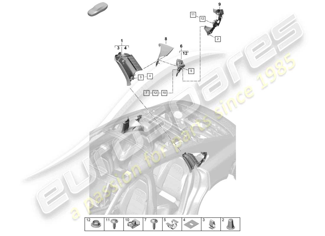 porsche 2024 (panamera 976) c-säulenverkleidung teilediagramm