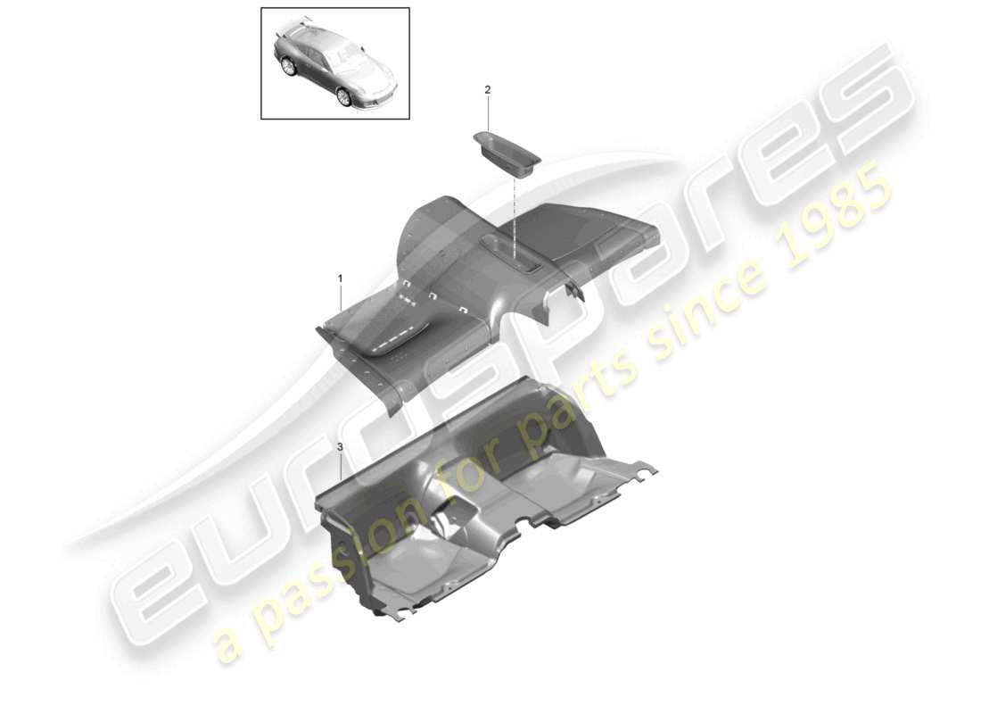 porsche 2021 (991-2 r/gt3/rs) abdeckung rücksitzmulde teilediagramm