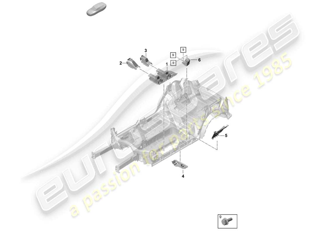 porsche 2023 (cayenne e3 pa) bodenplatte vordersitzträger mitte teilediagramm