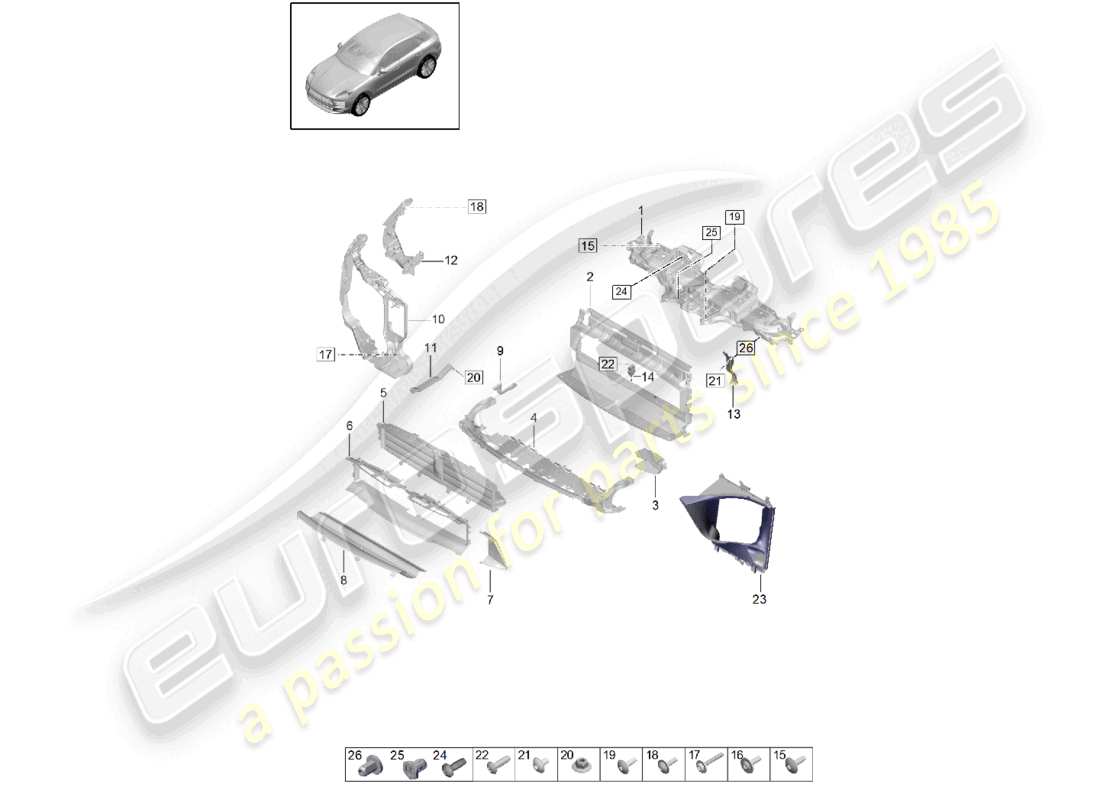 porsche 2021 (macan) träger macan iii kühler für kühlmittel luftführung und schlossträger teilediagramm
