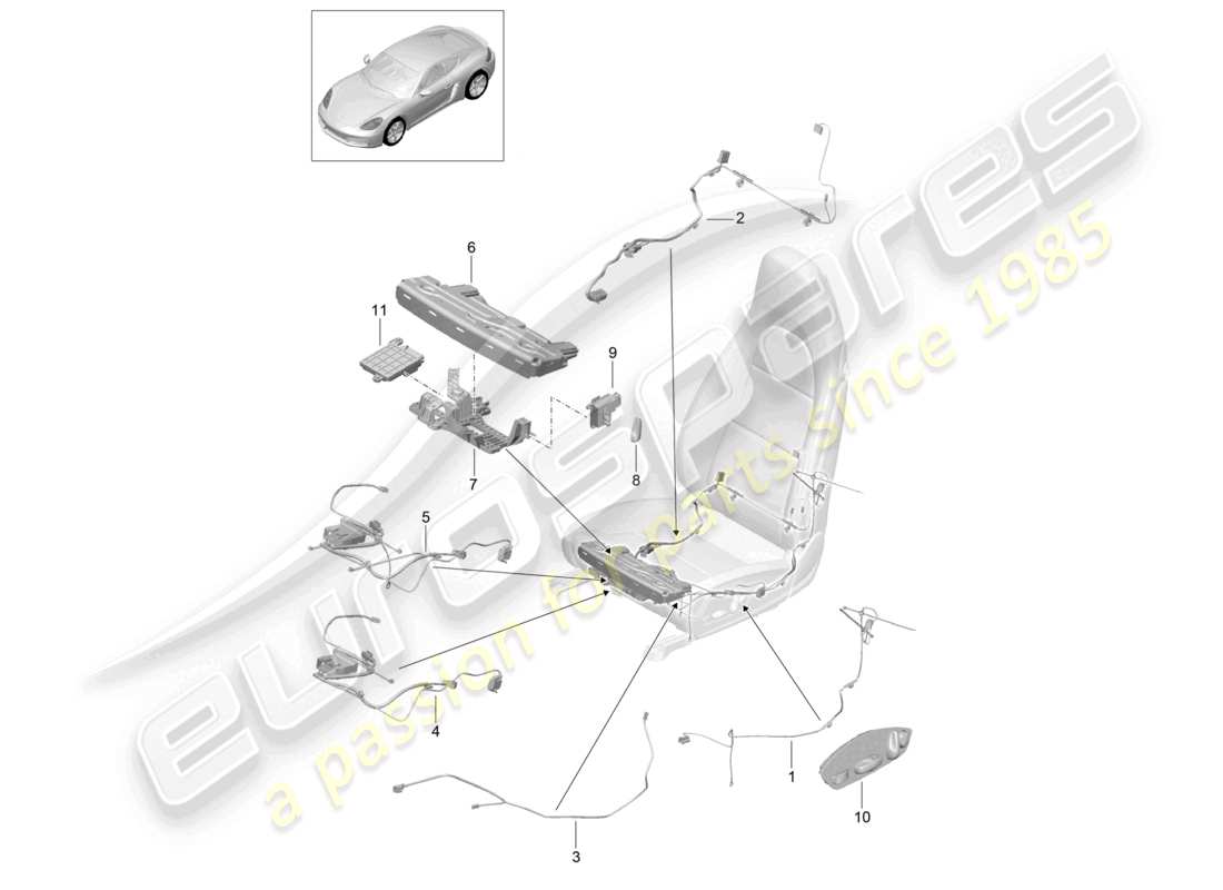 porsche 2022 (718 cayman) kabelbäume schalter steuergerät elektromotor sportsitz teilediagramm