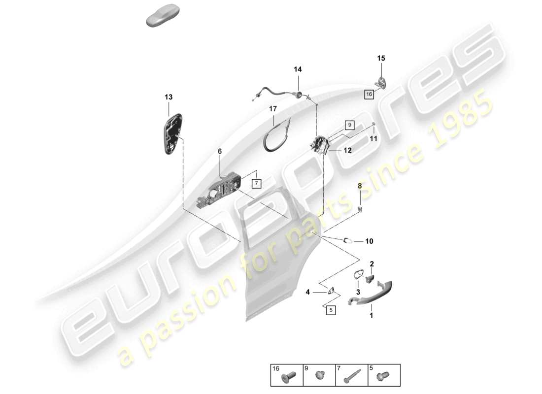 porsche 2025 (cayenne e3 pa) türgriff, außen hinten türschloss teilediagramm