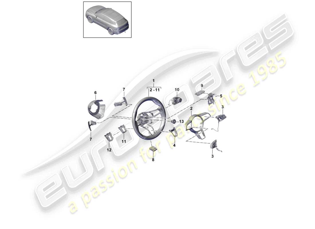 porsche 2024 (cayenne e3 9ya/9yb) lenkrad lenkradkontakterkennung teilediagramm