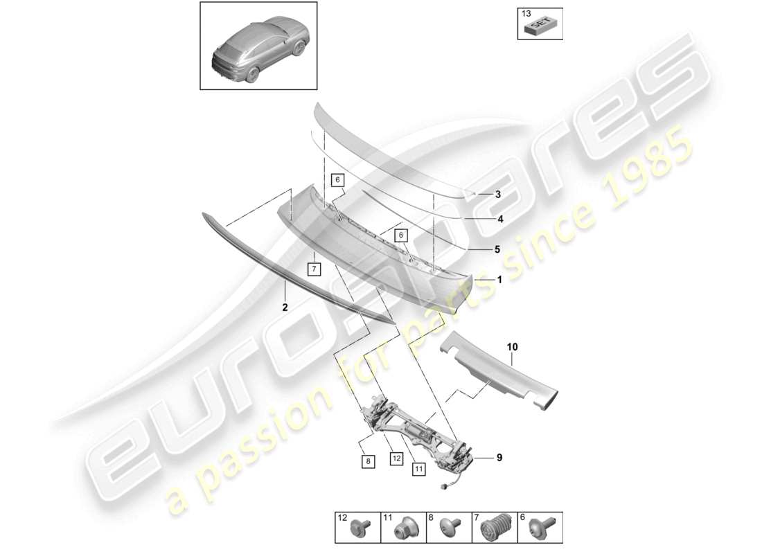 porsche 2024 (cayenne e3 9ya/9yb) heckspoiler turbo turbo coupé teilediagramm