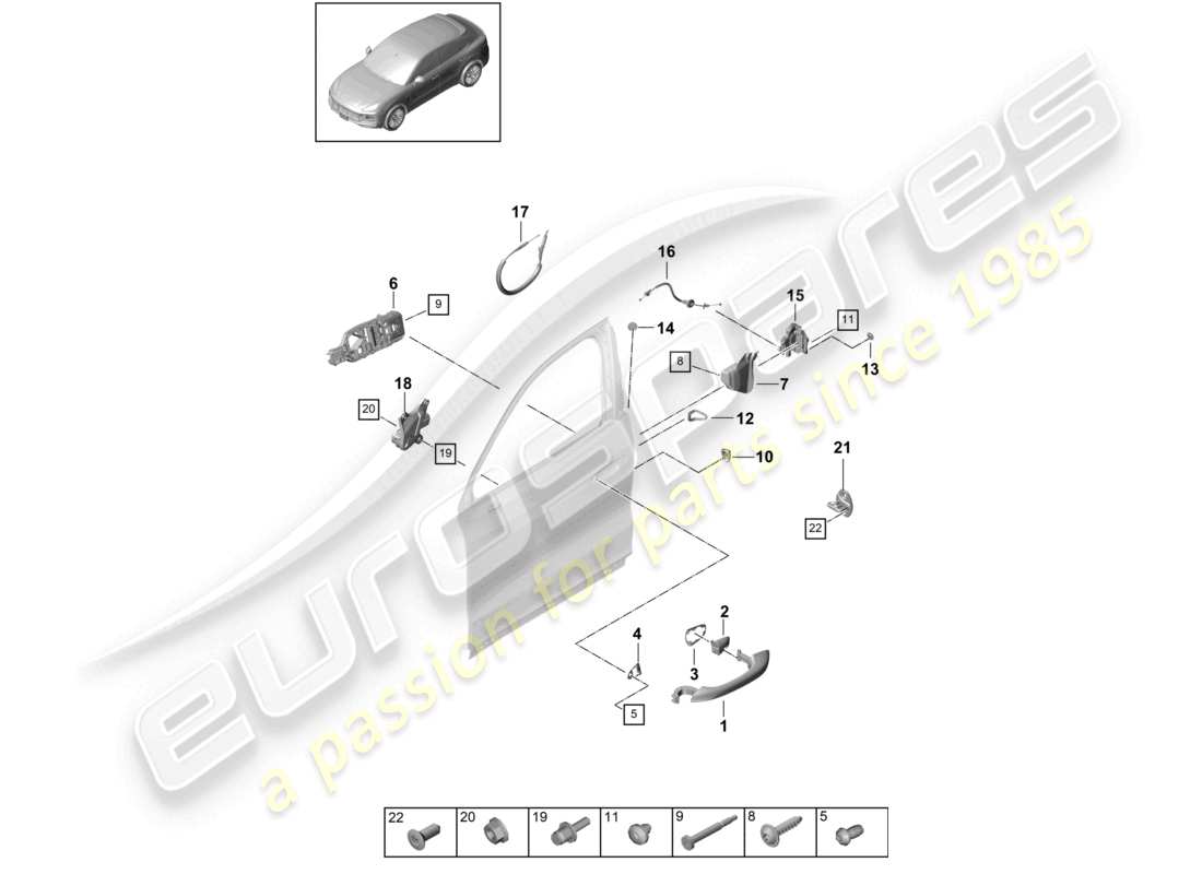 porsche 2024 (cayenne e3 9ya/9yb) türgriff, außen vorne türschloss coupé teilediagramm