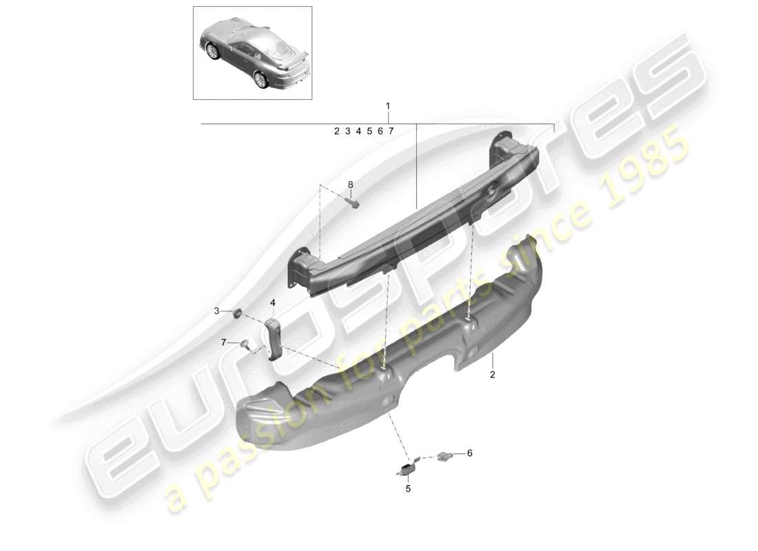 porsche 2021 (991-2 r/gt3/rs) stoßstangenträger hinten d >>- mj 2017 ersatzteilzeichnung