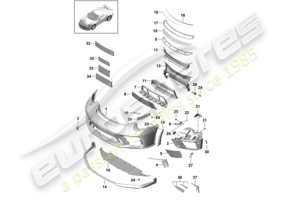 porsche 2021 (991-2 r/gt3/rs) stoßstange vorne spoiler teilediagramm