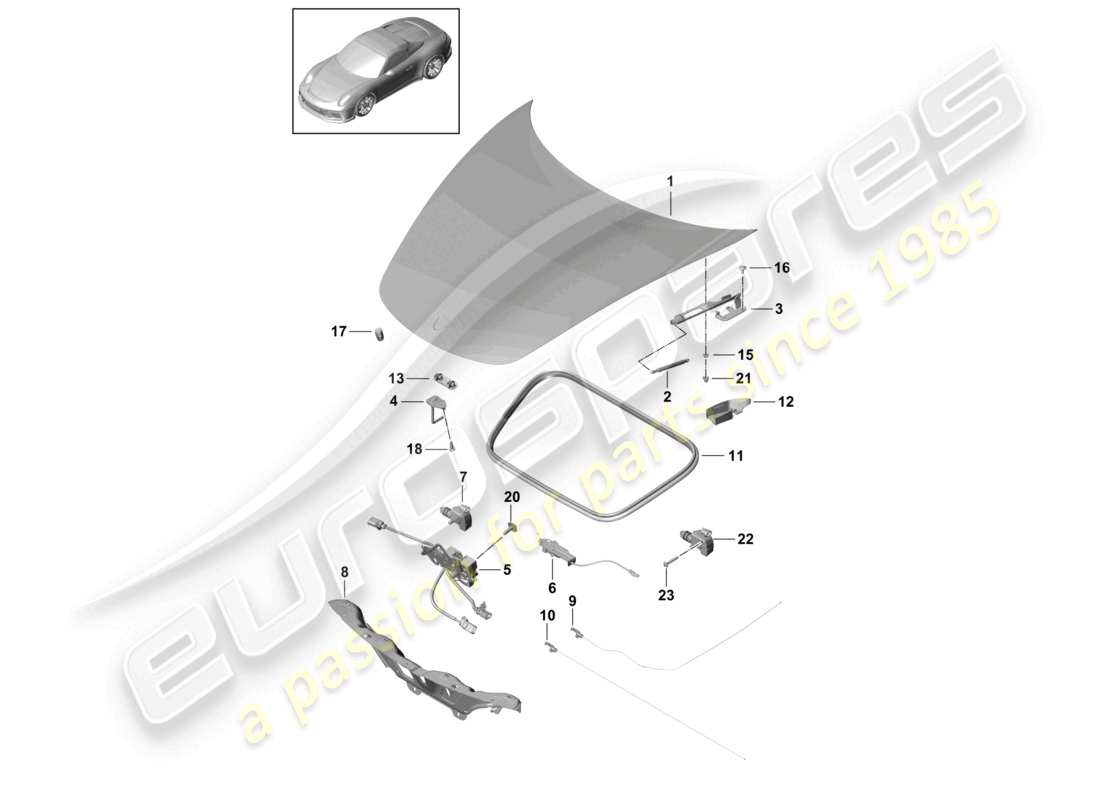 porsche 2021 (991-2 r/gt3/rs) motorhaube vorne - ersatzteildiagramm