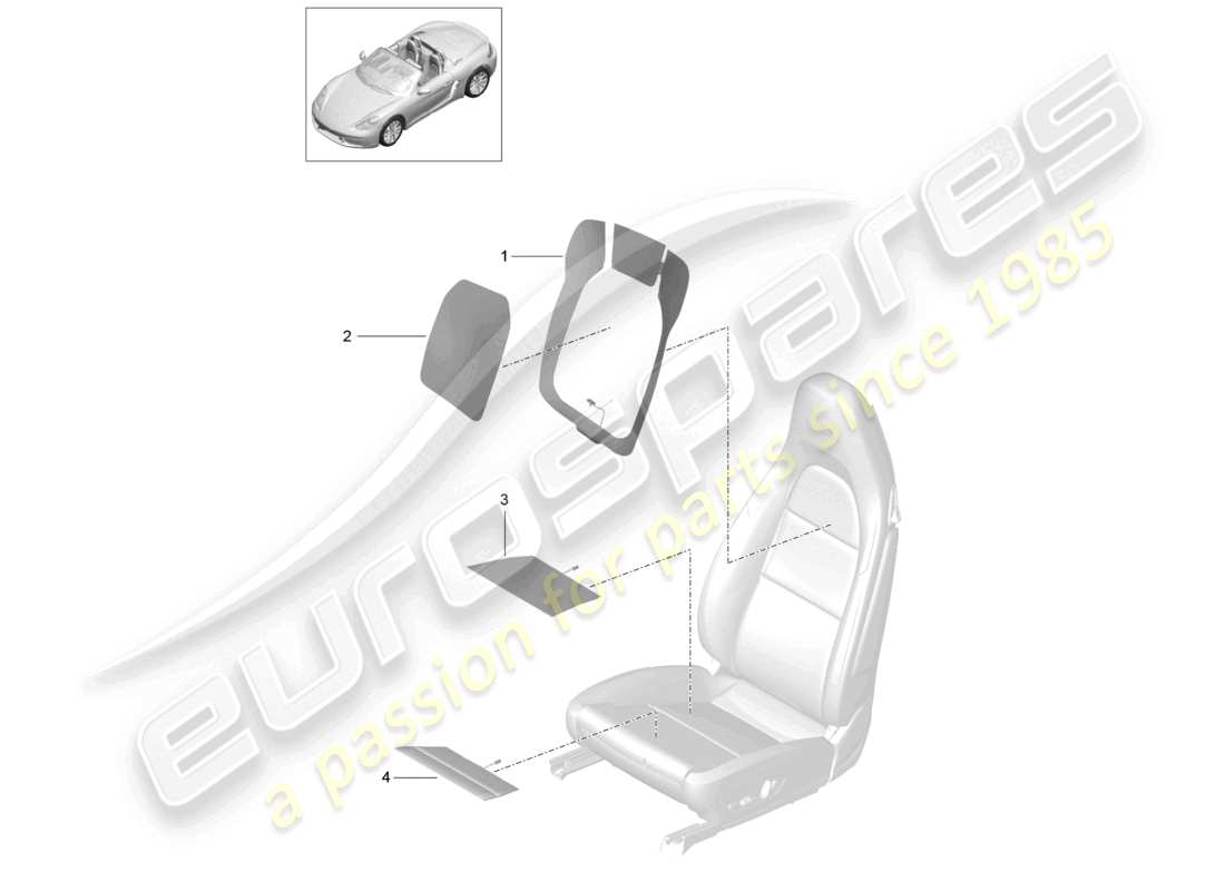 porsche 2021 (718 boxster) heizelement lehnenwangenheizelement lehnenheizelement sitz- und sitzseitenheizelement teilediagramm