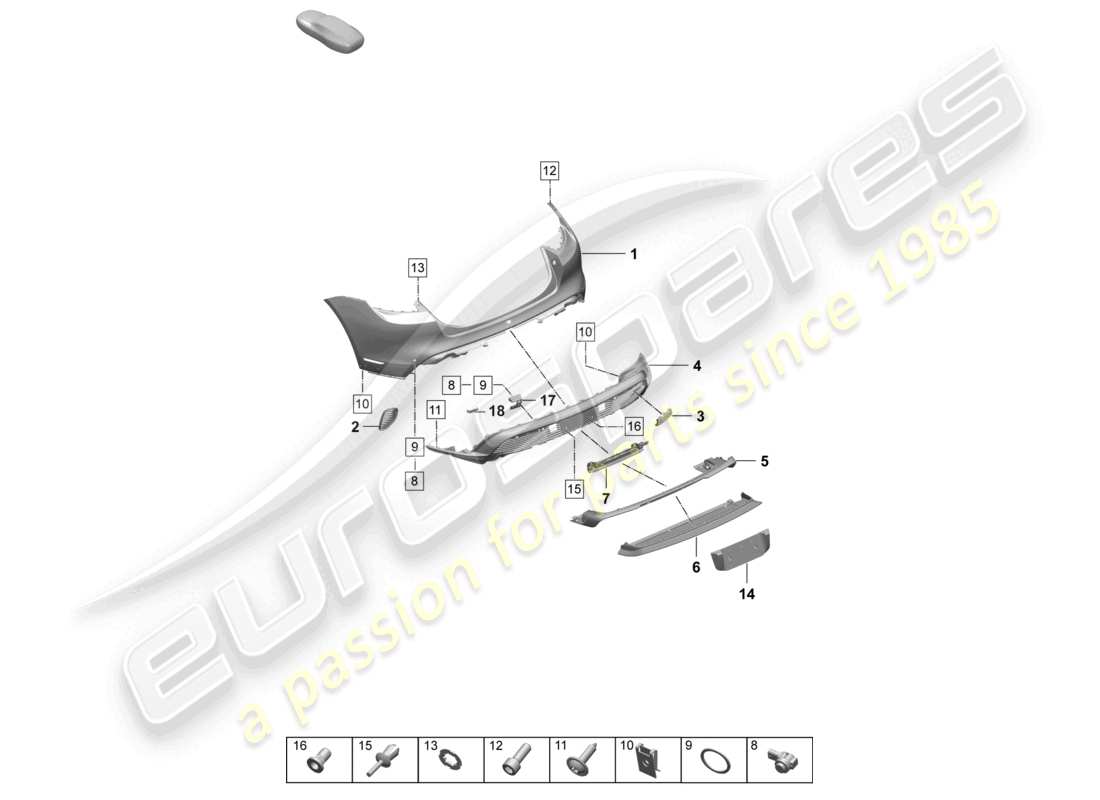 porsche 2026 (taycan 9j1-2) stoßfänger hinten sport design paket teilediagramm