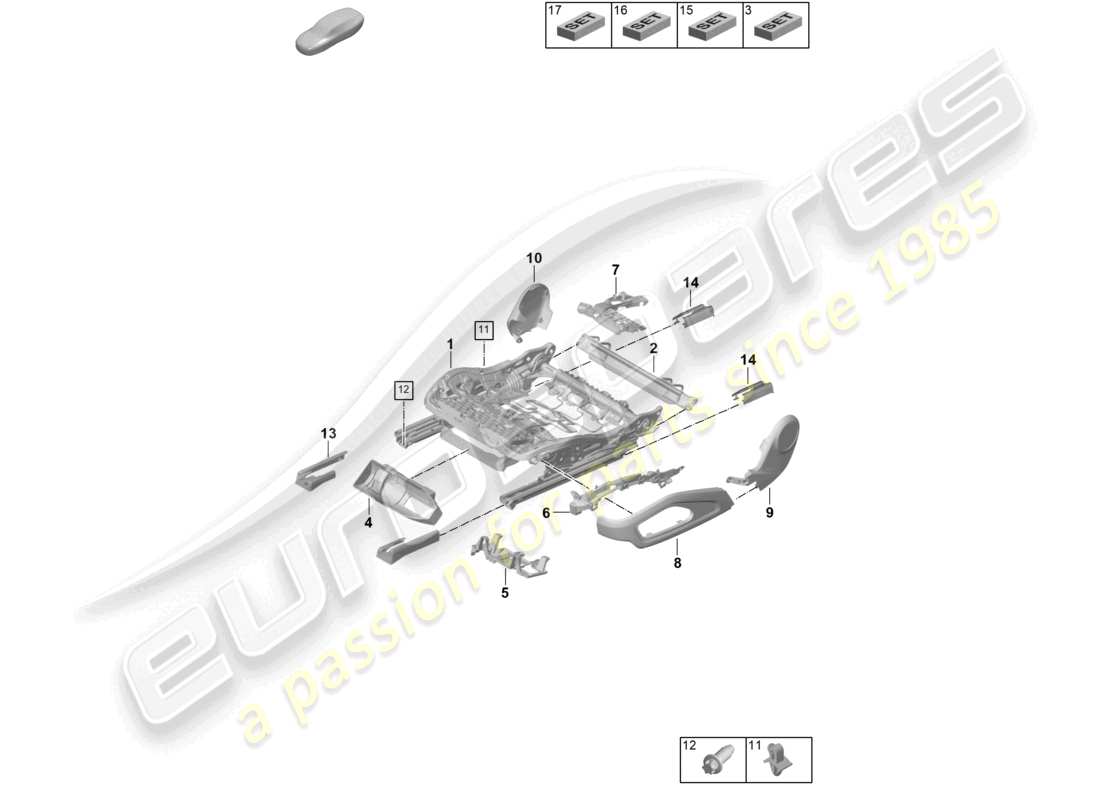 porsche 2024 (992-2) sitzrahmen zubehör sonstiges teilediagramm