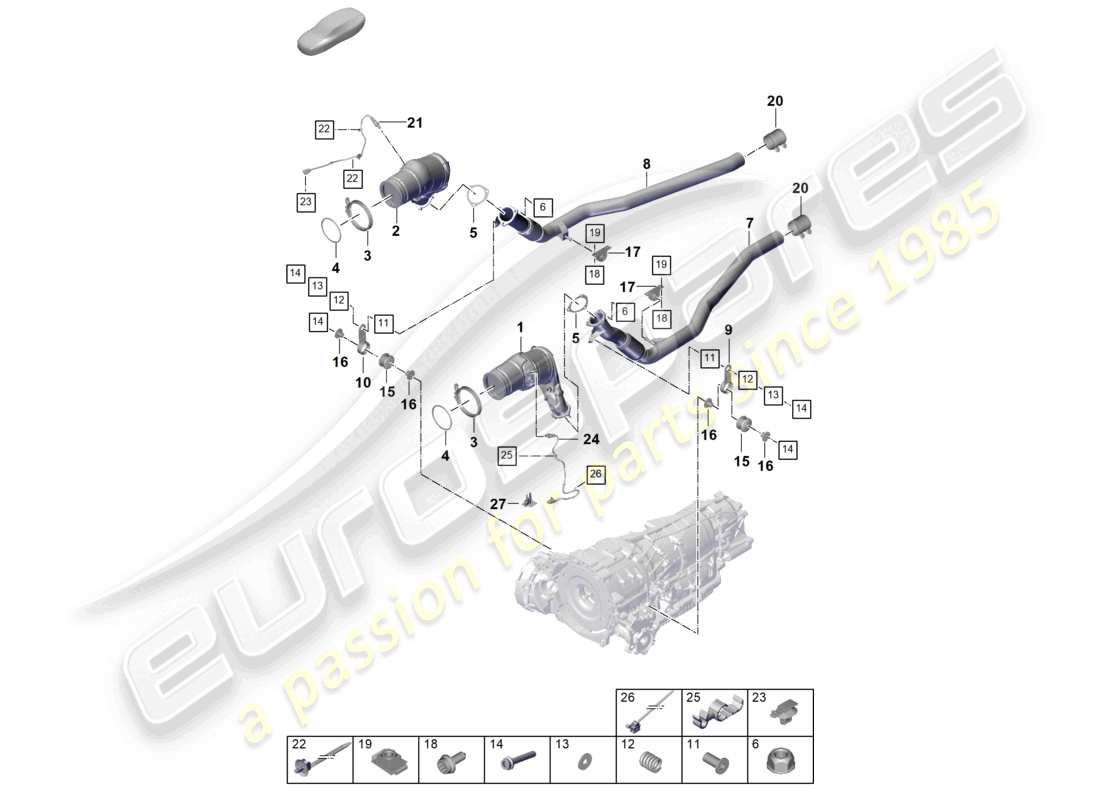 porsche 2025 (cayenne e3 pa) abgasanlage abgasrohr mit katalysator abgasrohr lambdasonde teilediagramm