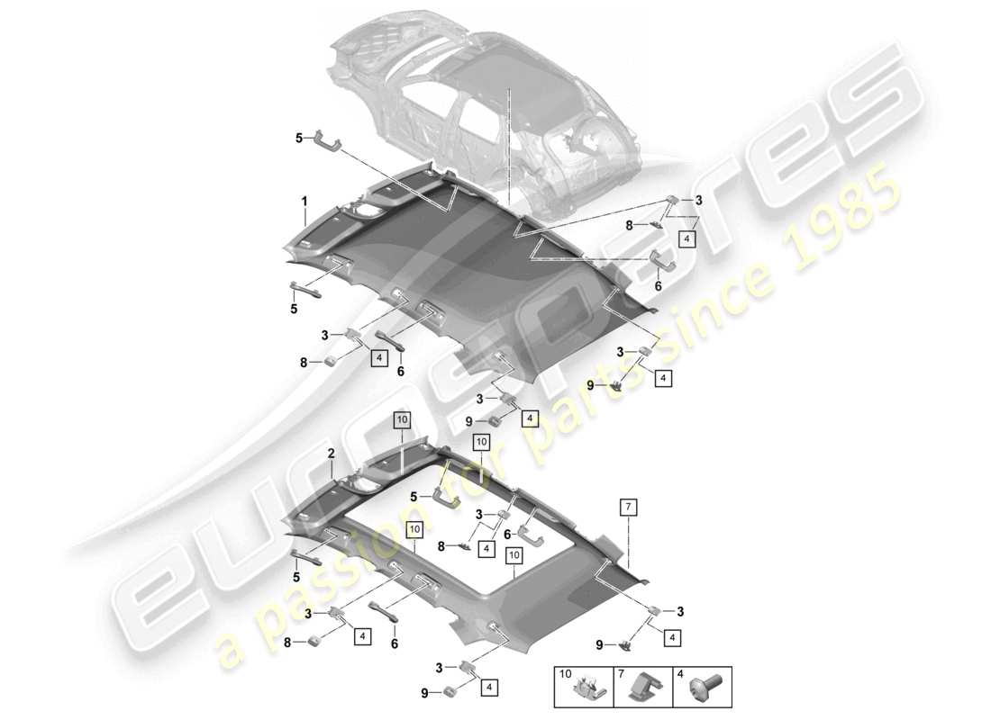 porsche 2025 (cayenne e3 pa) dachverkleidung und zubehörteile-diagramm