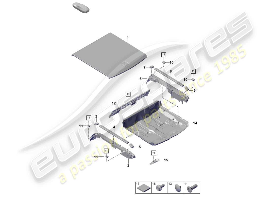 porsche 2025 (cayenne e3 pa) kofferraumbodenverkleidungen unten teilediagramm