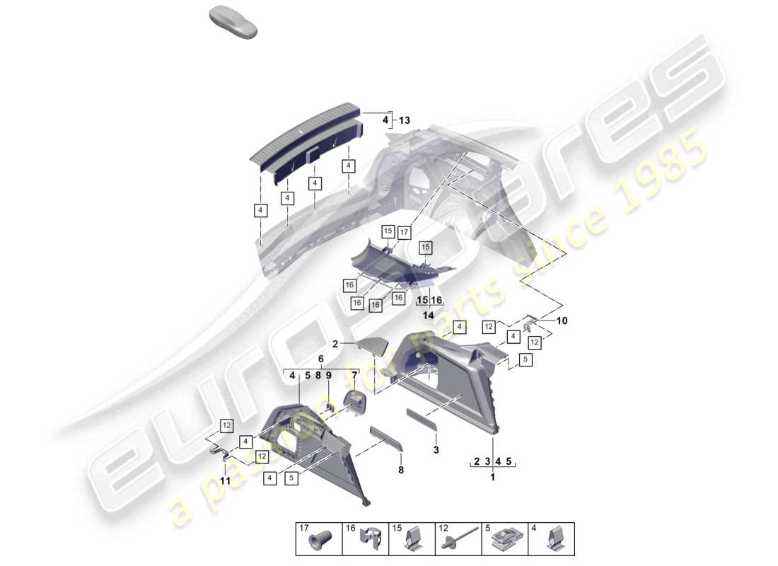 porsche 2025 (cayenne e3 pa) kofferraumverkleidung seitliche d-säulenverkleidung teilediagramm