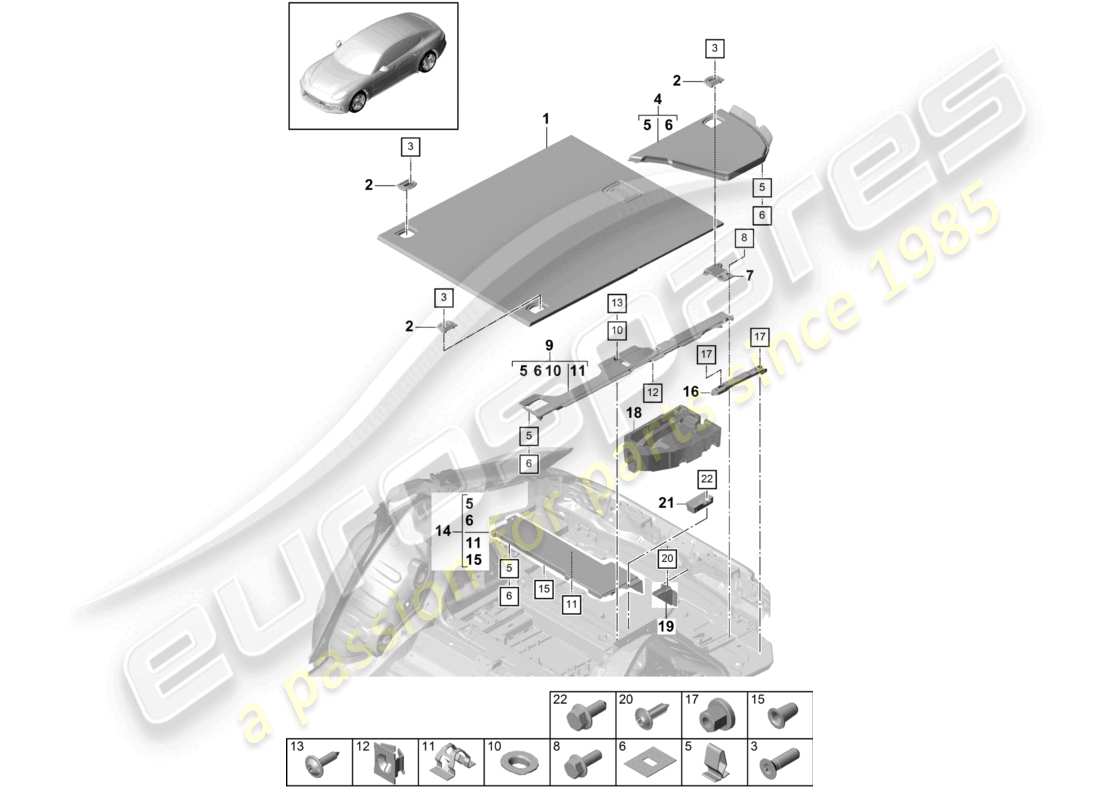 porsche 2021 (panamera 971-1) kofferraumverkleidungen bodenplatten teilediagramm