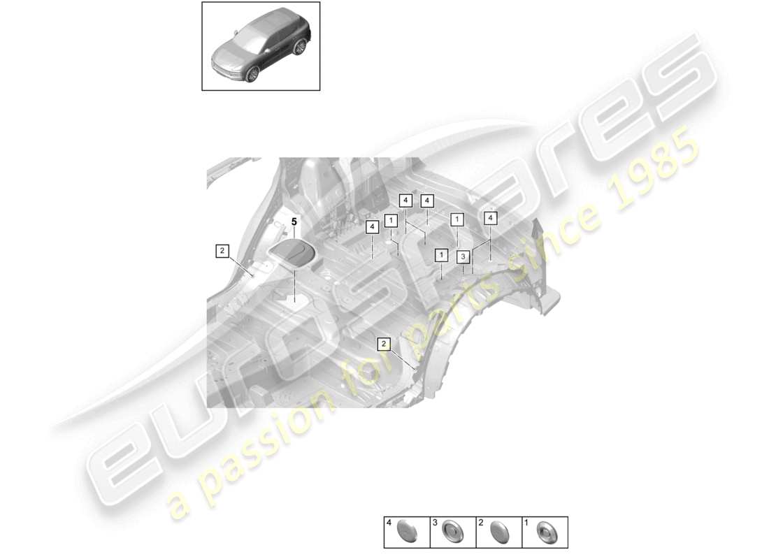 porsche 2025 (cayenne e3 pa) stopfen innen unterboden hinten teilediagramm