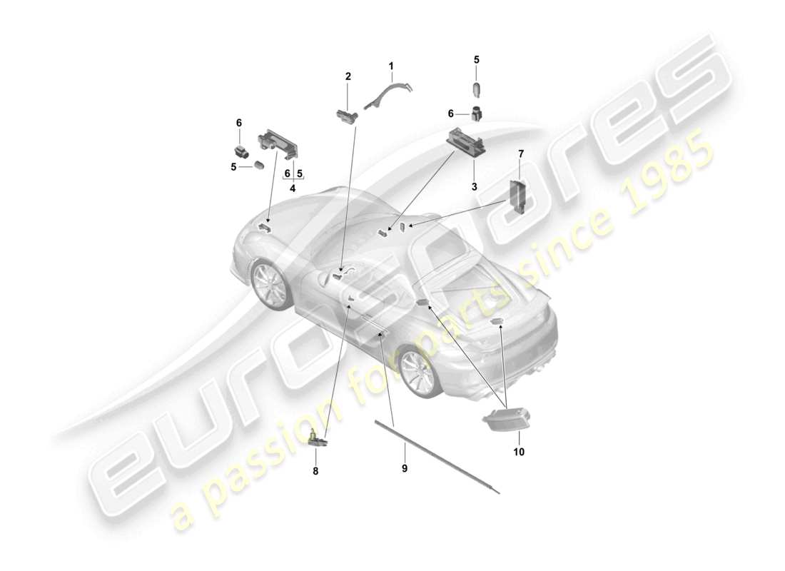 porsche 2021 (718 cayman gt4) innenleuchte türwarnleuchte fussraumleuchte gepäckraumleuchte handschuhfachleuchte leuchte außenspiegel teilediagramm