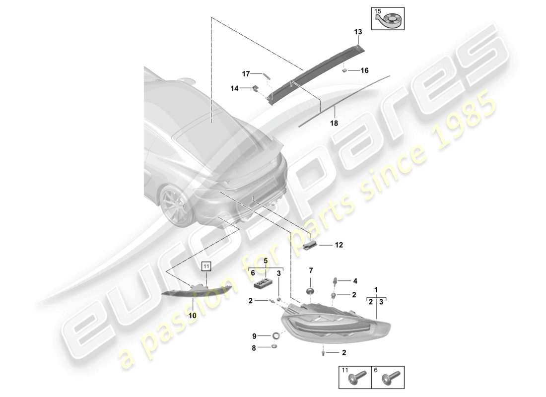 porsche 2021 (718 cayman gt4) rücklicht kennzeichenlicht zusätzliches bremslicht nebelschlusslicht teilediagramm