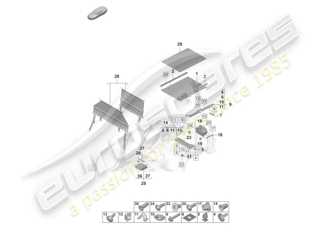 porsche 2023 (panamera 971-2) kofferraumverkleidungen unten ladungssicherungselemente teilediagramm