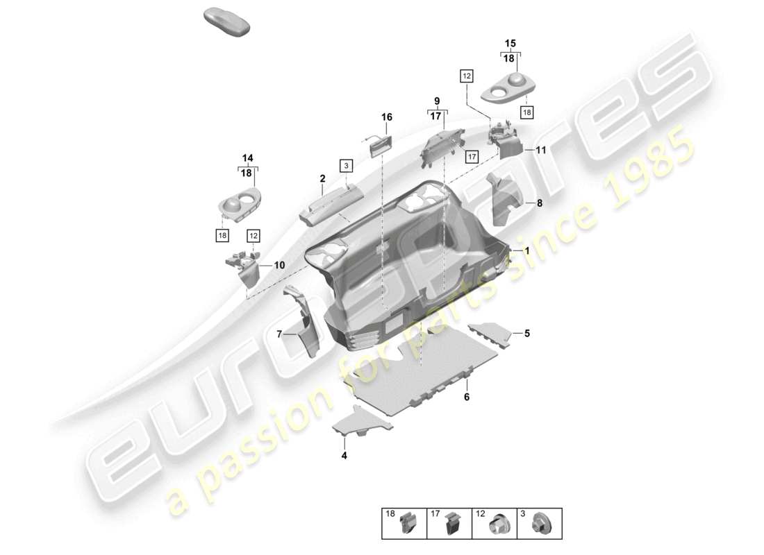 porsche 2021 (718 boxster spyder) gepäckraumverkleidung hinten teilediagramm