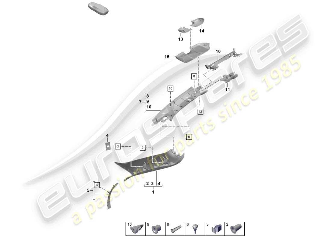 porsche 2021 (718 boxster spyder) teilediagramm des windschutzscheibenrahmens der a-säule