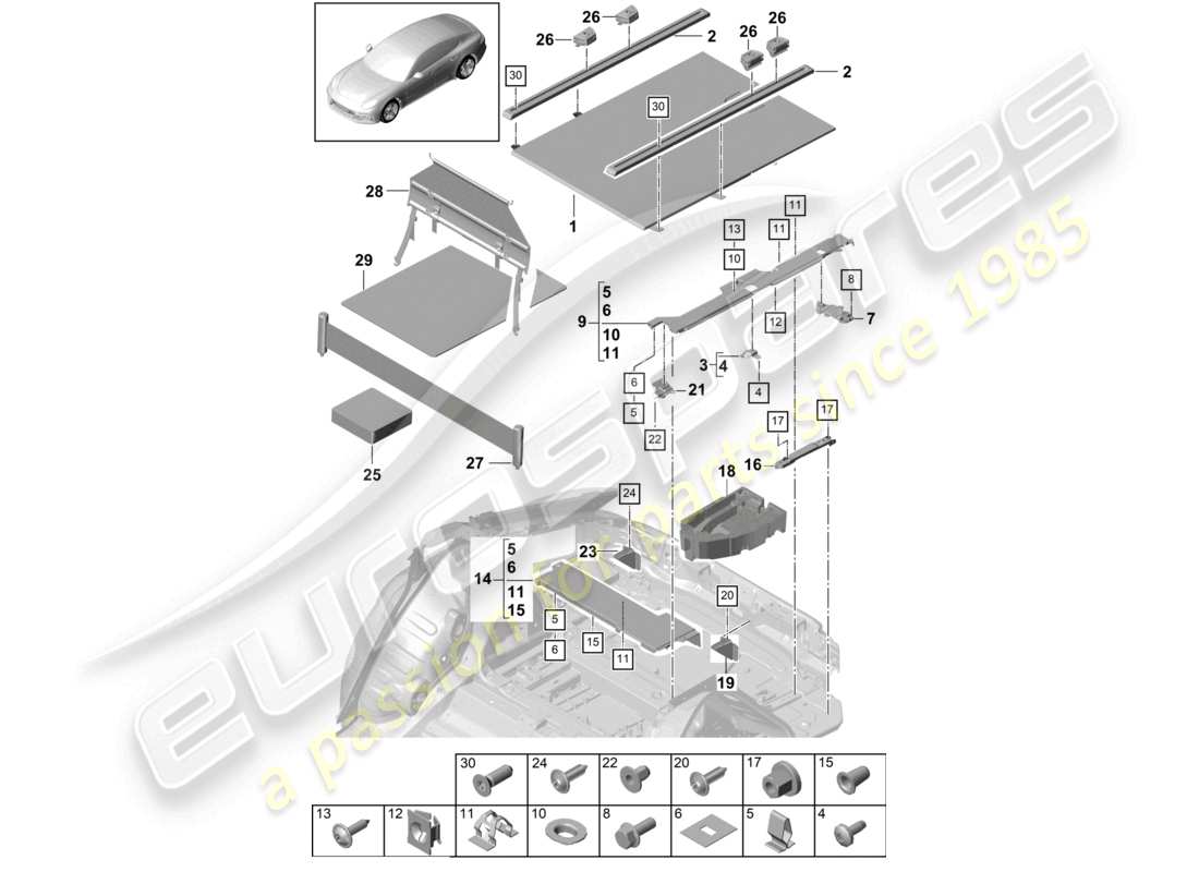 porsche 2021 (panamera 971-1) gepäckraumverkleidungen bodenplatten ladungssicherungselemente d - mj 2018>> ersatzteildiagramm