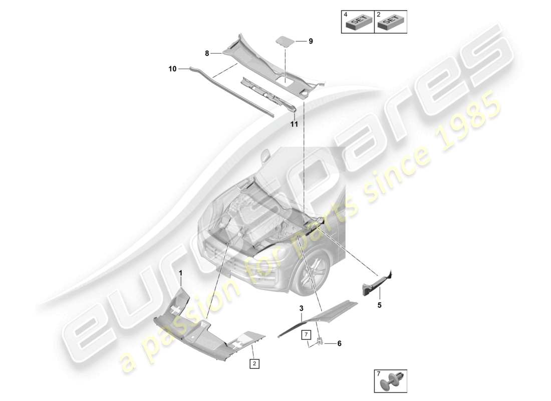 porsche 2025 (cayenne e3 pa) abdeckblech motorraum vorderwagen teilediagramm