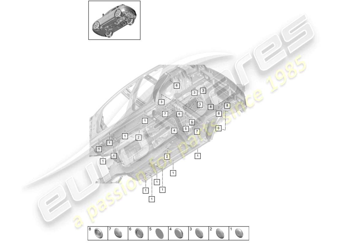 porsche 2021 (macan) unterer äußerer unterboden-teileplan