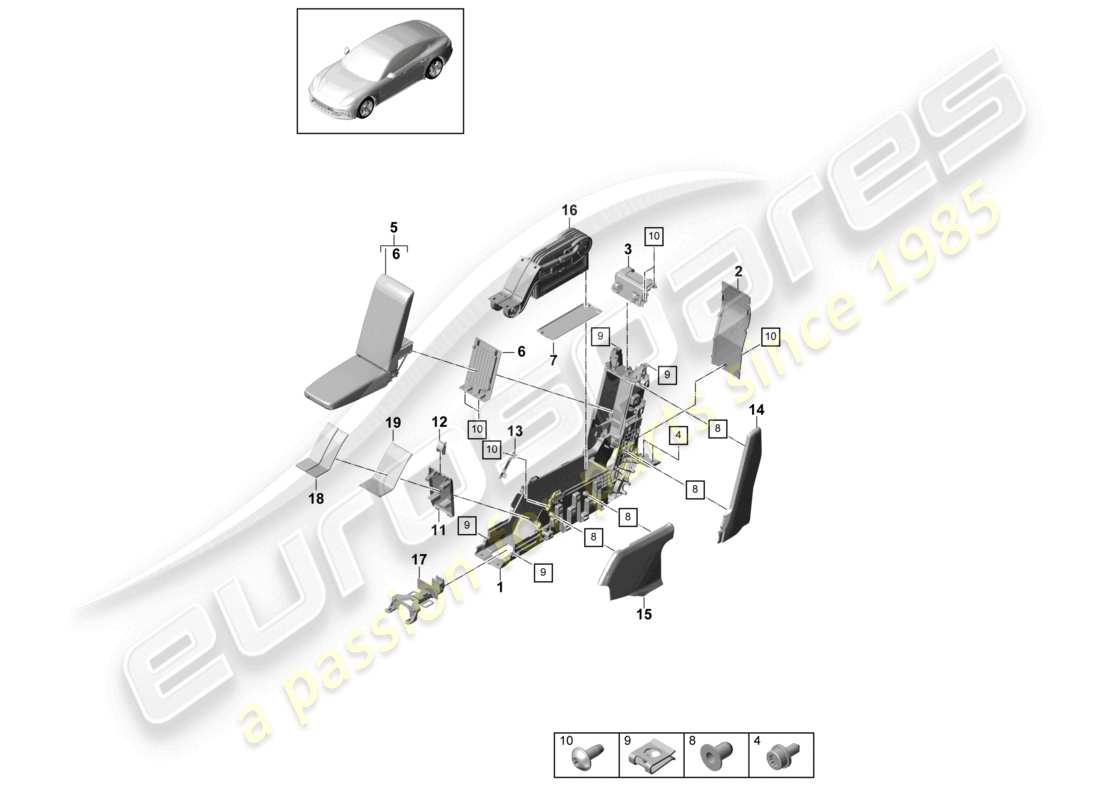 porsche 2021 (panamera 971-1) mittelkonsole hinten business part diagram