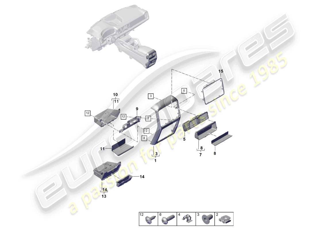 porsche 2025 (cayenne e3 pa) teilediagramm der hinteren mittelkonsole