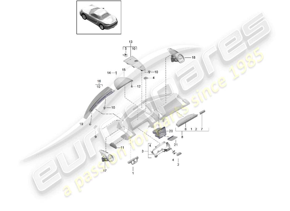 porsche 2021 (718 boxster) zubehör instrumententafelverkleidung oberteil teilebild