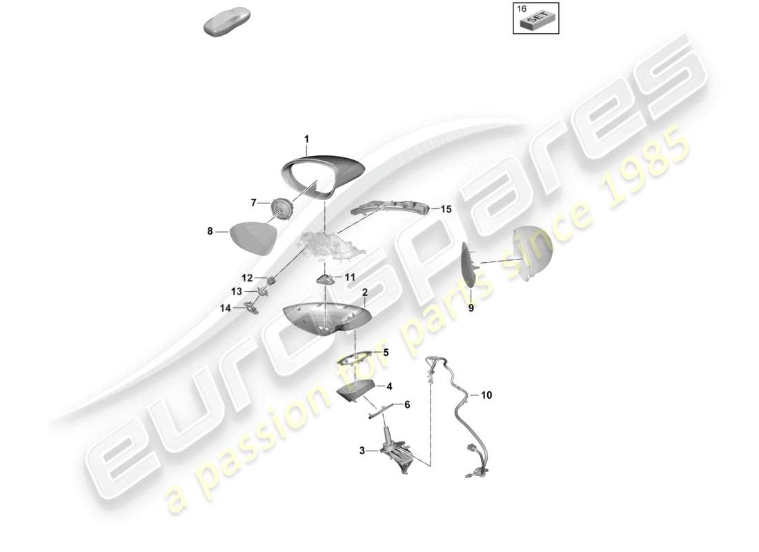 porsche 2025 (cayenne e3 pa) außenspiegel zubehör teilediagramm