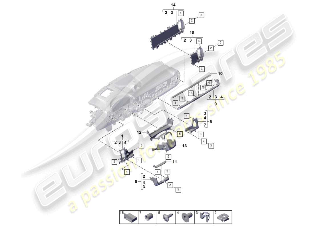 porsche 2025 (cayenne e3 pa) instrumententafelverkleidung vorne zubehör teilediagramm