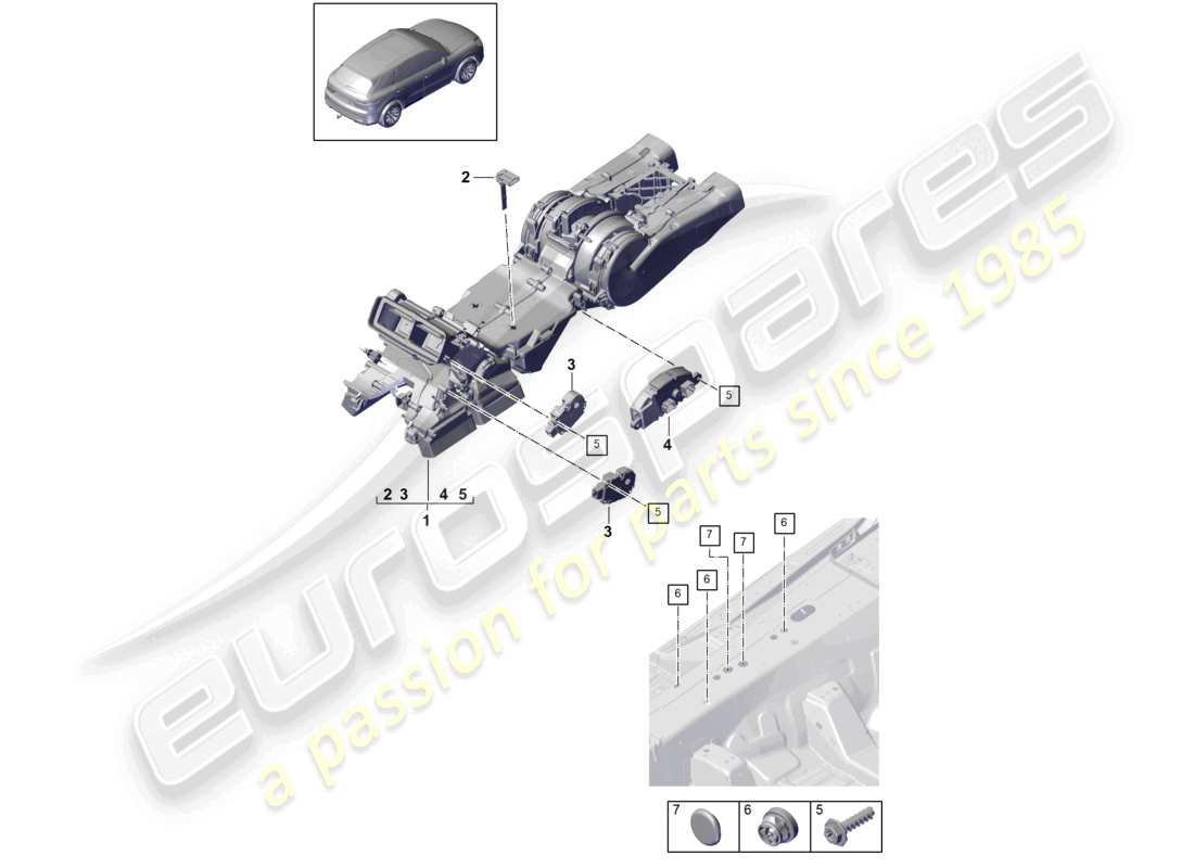 porsche 2021 (cayenne e3 9ya/9yb) klimaanlage/heizung hinten 4-zone climatronic, boost ersatzteildiagramm