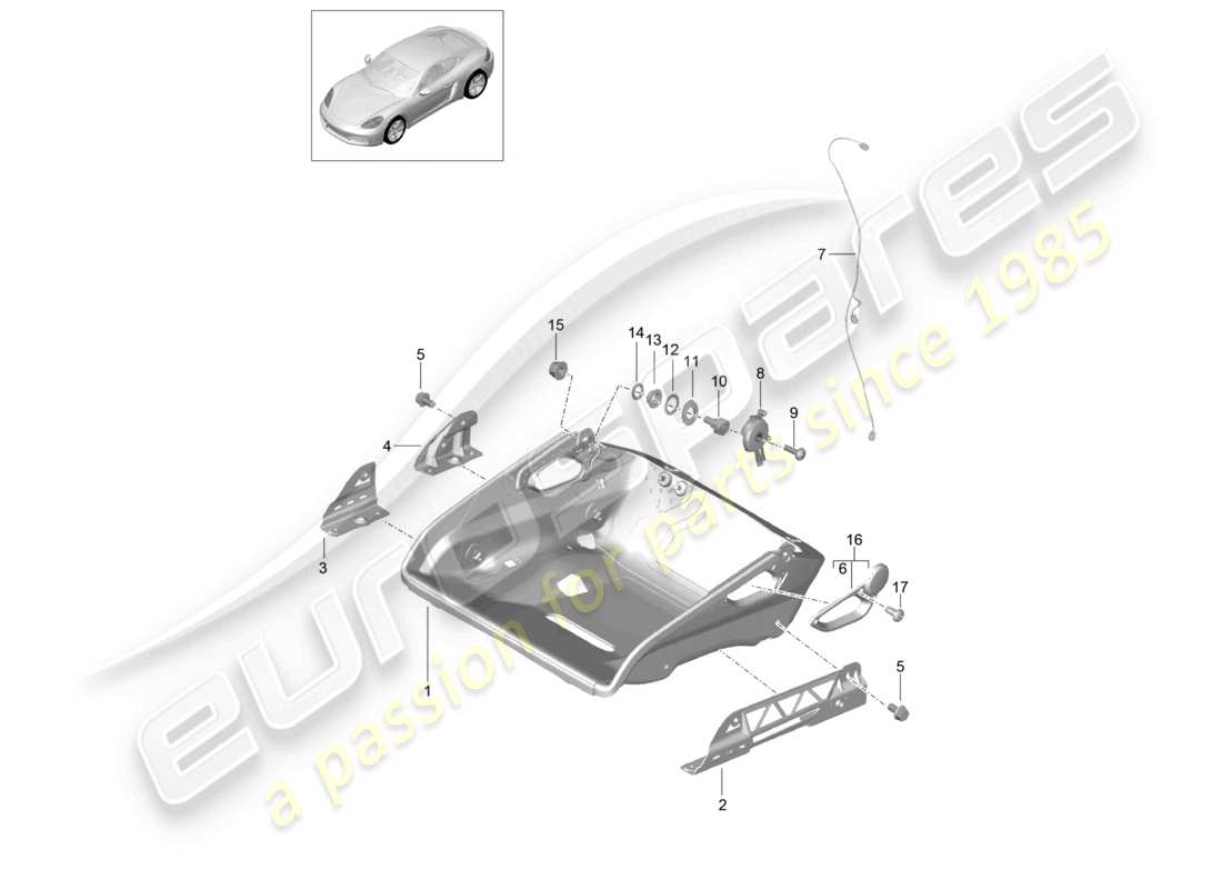porsche 2025 (718 cayman) schalensitz klappbarer sitzrahmen zubehör teilediagramm