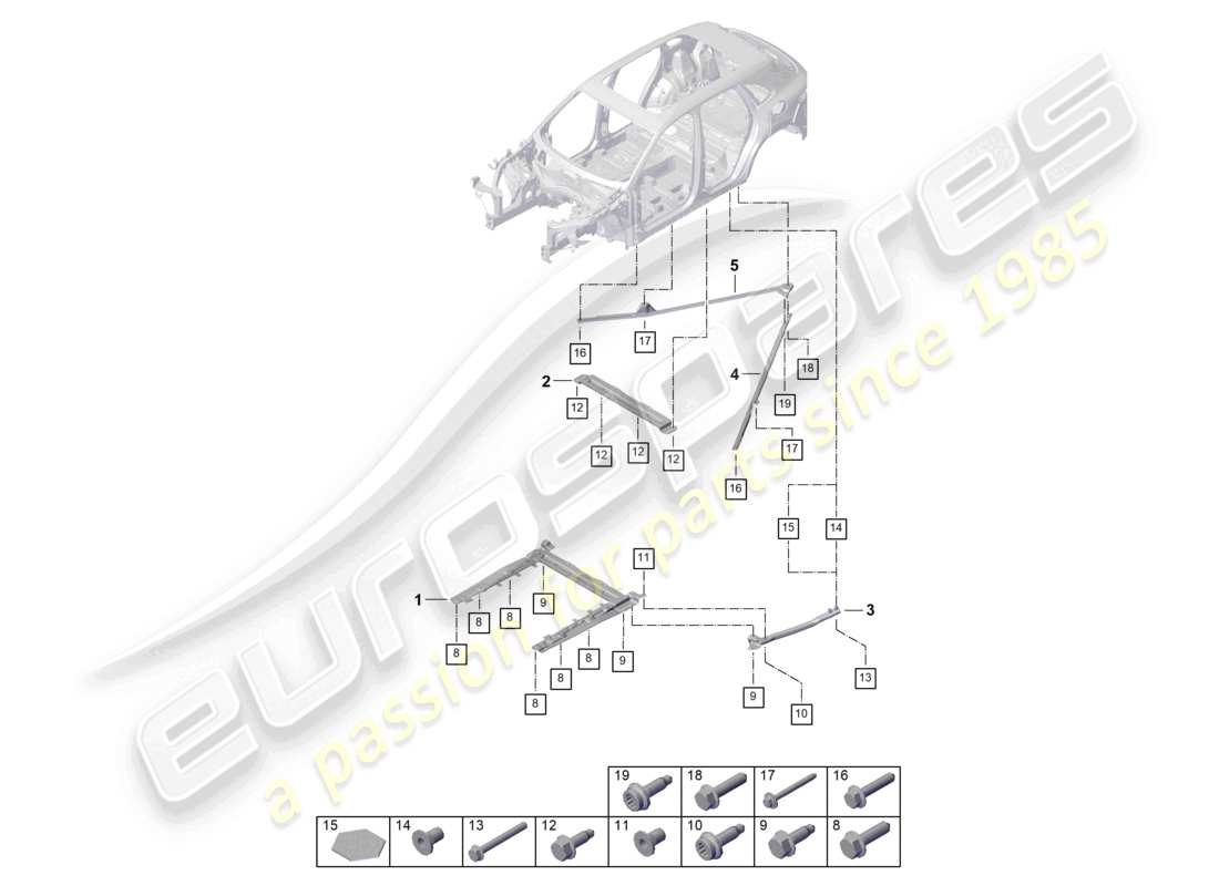 porsche 2023 (cayenne e3 pa) domstrebe hinten unterboden teilediagramm
