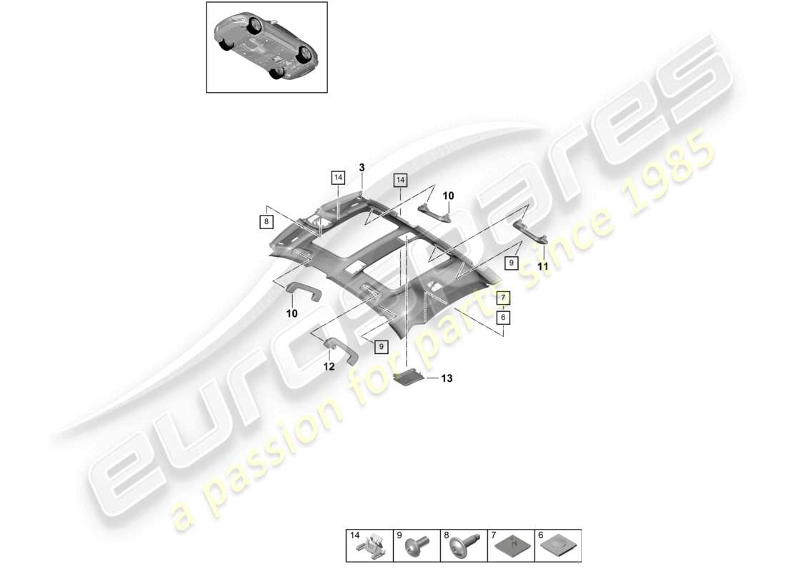 porsche 2021 (panamera 971-1) dachverkleidung zubehör teilediagramm