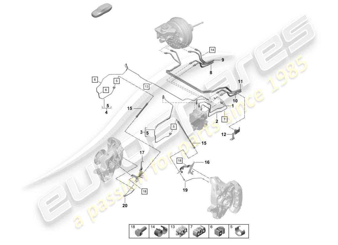 porsche 2021 (718 cayman gt4) bremsleitung vorne vorderes ende teilediagramm