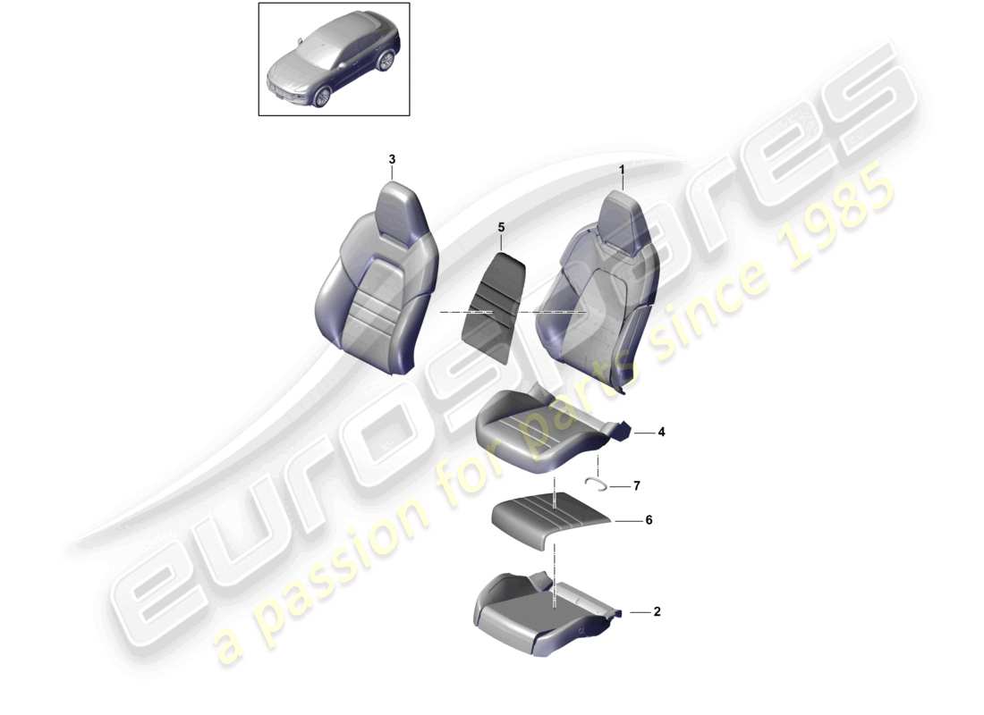 porsche 2022 (cayenne e3 9ya/9yb) schaumstoffteil sitzbezug sportsitz teilebild