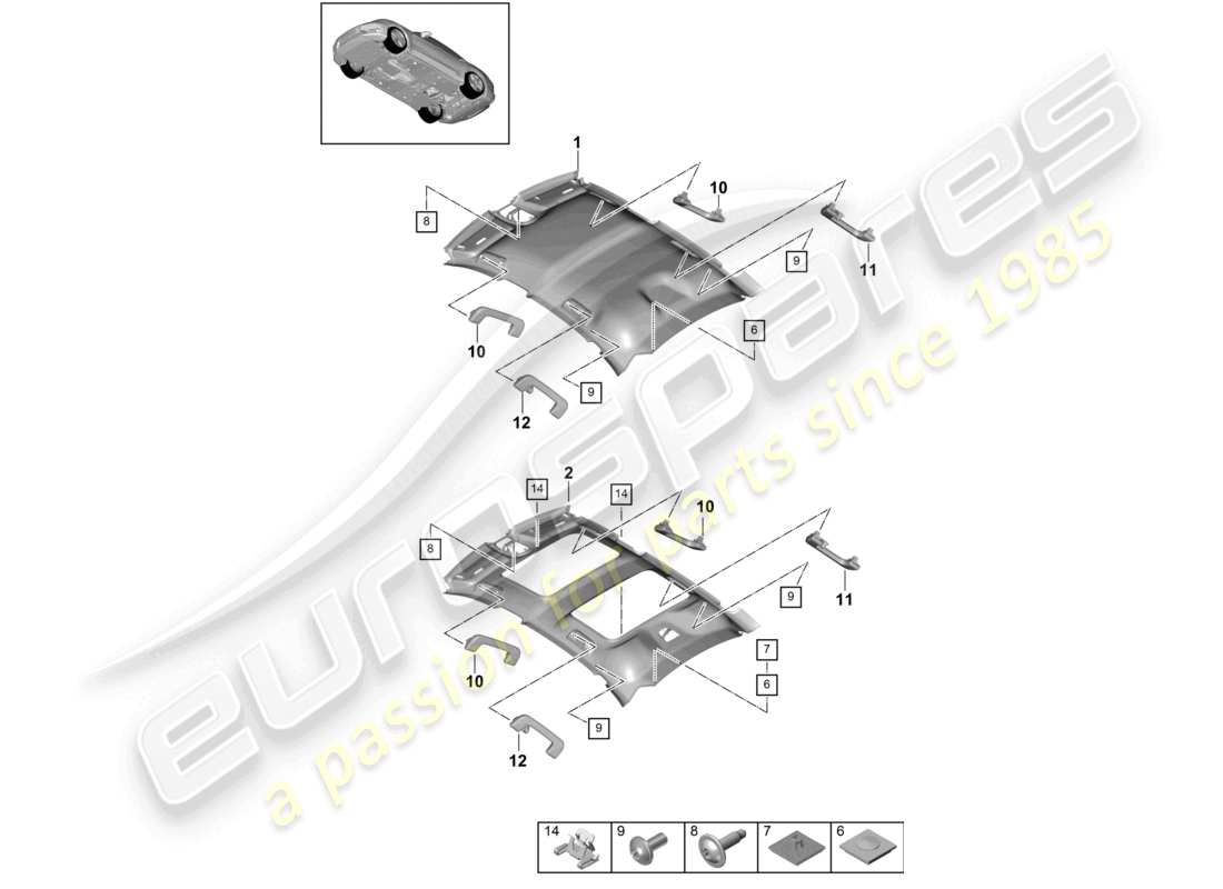 porsche 2021 (panamera 971-1) dachverkleidung - teilediagramm