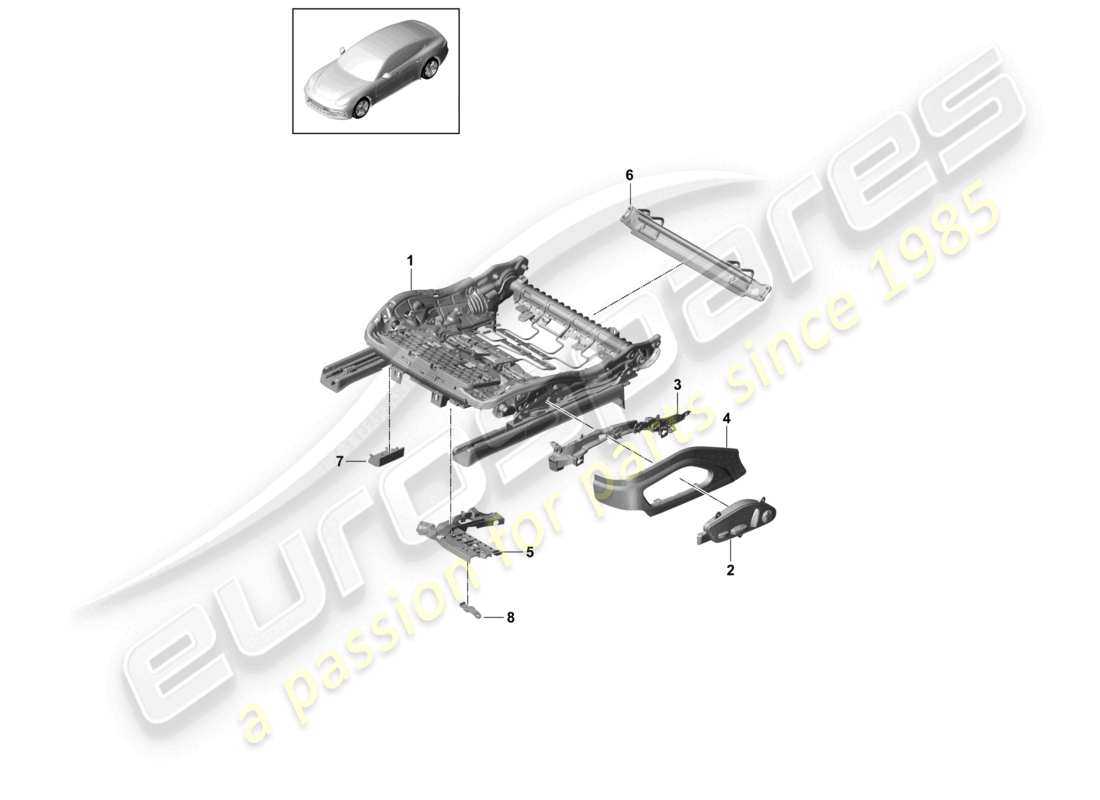 porsche 2021 (panamera 971-1) sitzrahmen standardsitz teilediagramm