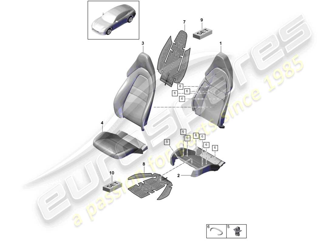 porsche 2021 (panamera 971-1) schaumstoff-sitzbezüge standardsitz teilediagramm