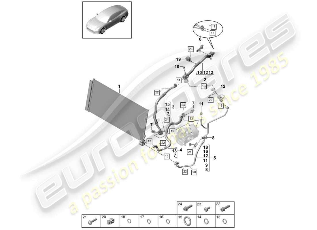 porsche 2021 (panamera 971-1) kältemittelkreislauf vorne v8 4,0l bt hybrid teilediagramm