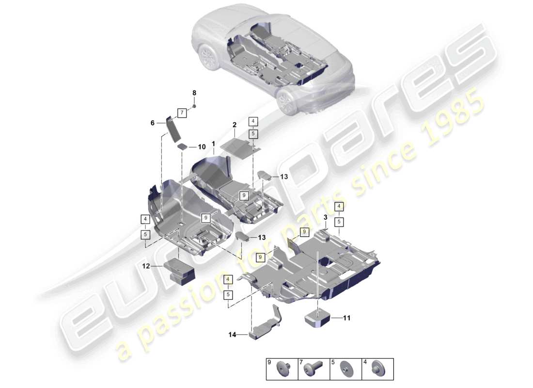 porsche 2025 (cayenne e3 pa) bodenbeläge - ersatzteildiagramm