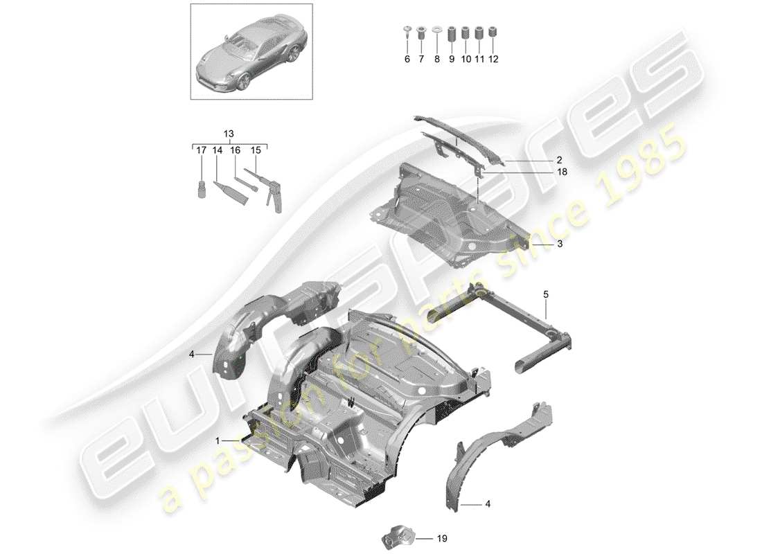 porsche 2018 (991-2 turbo) hinteres ende teilediagramm