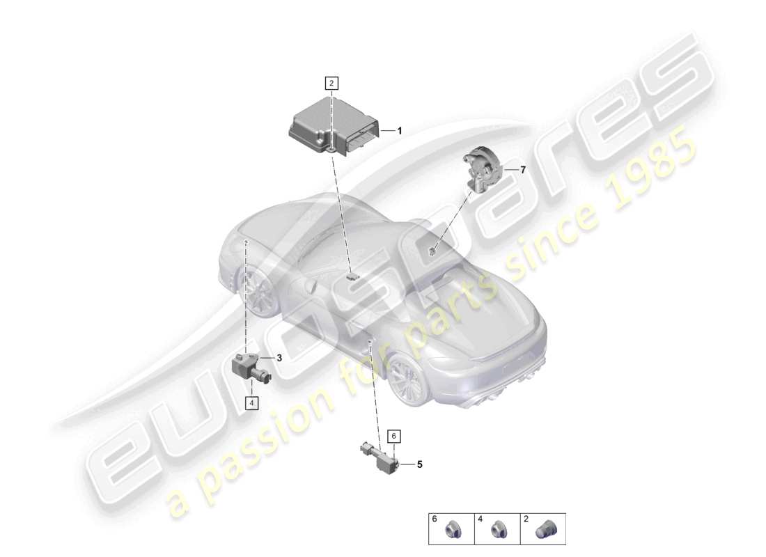 porsche 2021 (718 boxster spyder) steuergerät für airbag drucksensor airbag teilediagramm